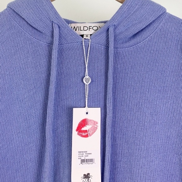NWT Wildfox Trenton Cropped Knit Hoodie Dusk Blue - Picture 4 of 6